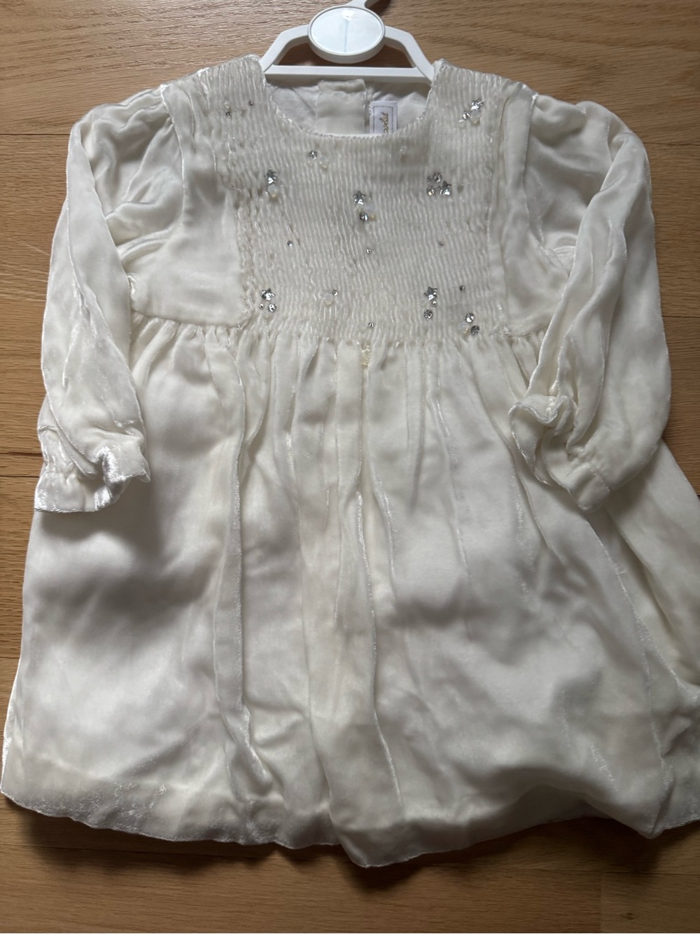 Tartine et Chocolat Ivory Long-Sleeve Dress with Sequin Smocking